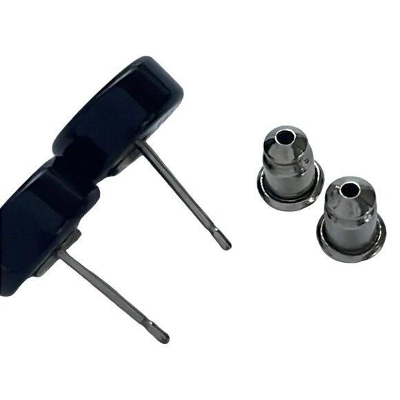 Auth CHANEL Coco - Black Gold Silver Plastic Hardware Earrings - Picture 2 of 3